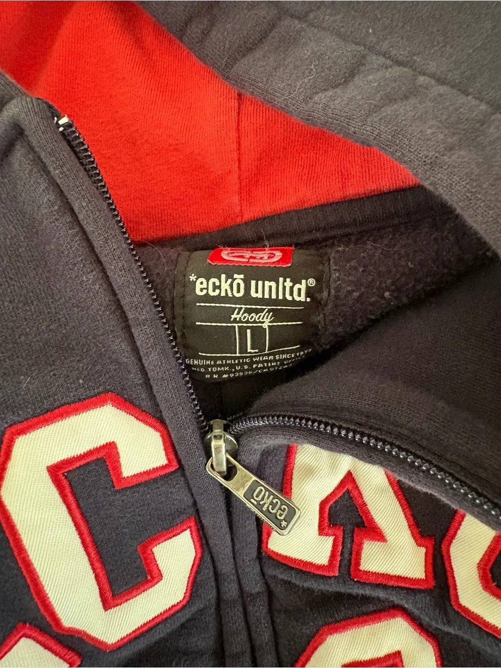 Ecko Unlimited Men’s Navy Zip-Up Hoodie with Red Lettering